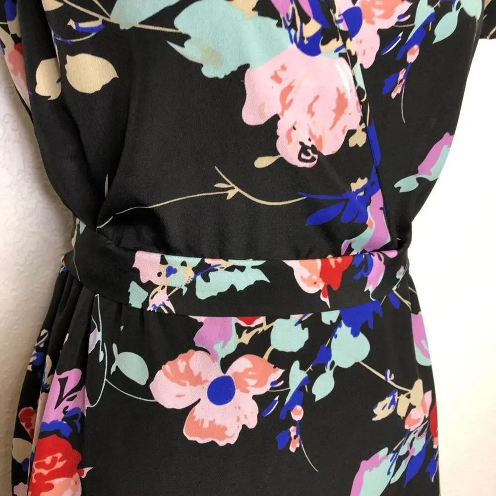 Yumi Kim black floral faux wrap dress size Small
